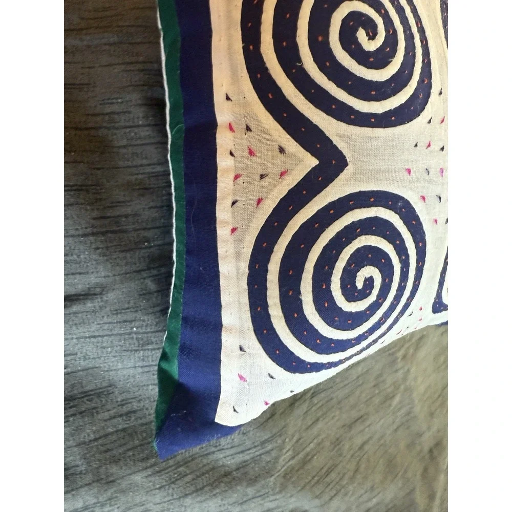 VTG Quilted Pillow Embroidered Purple & Green Hand Made Folk Art holiday 6x6